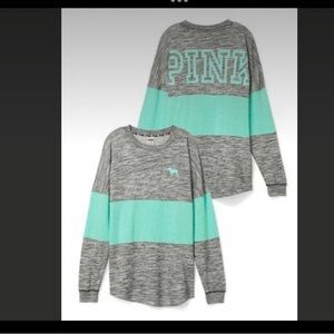 Victoria's Secret PINK Gray and Mint Green Long Sleeve Crew Neck Sweatshirt